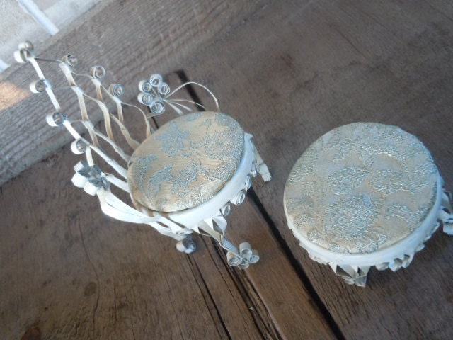 Vintage Tin Can Art Chair and Ottoman Shabby Chic Folk Art Doll Furniture Home Decor