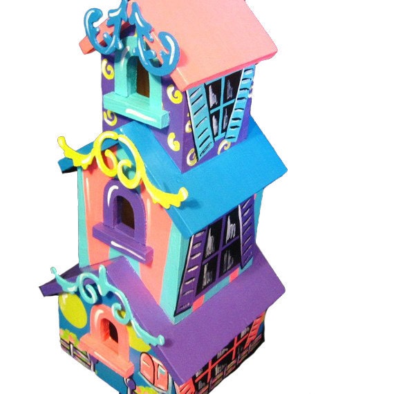 Bright Hand Painted Cartoon Style Birdhouse