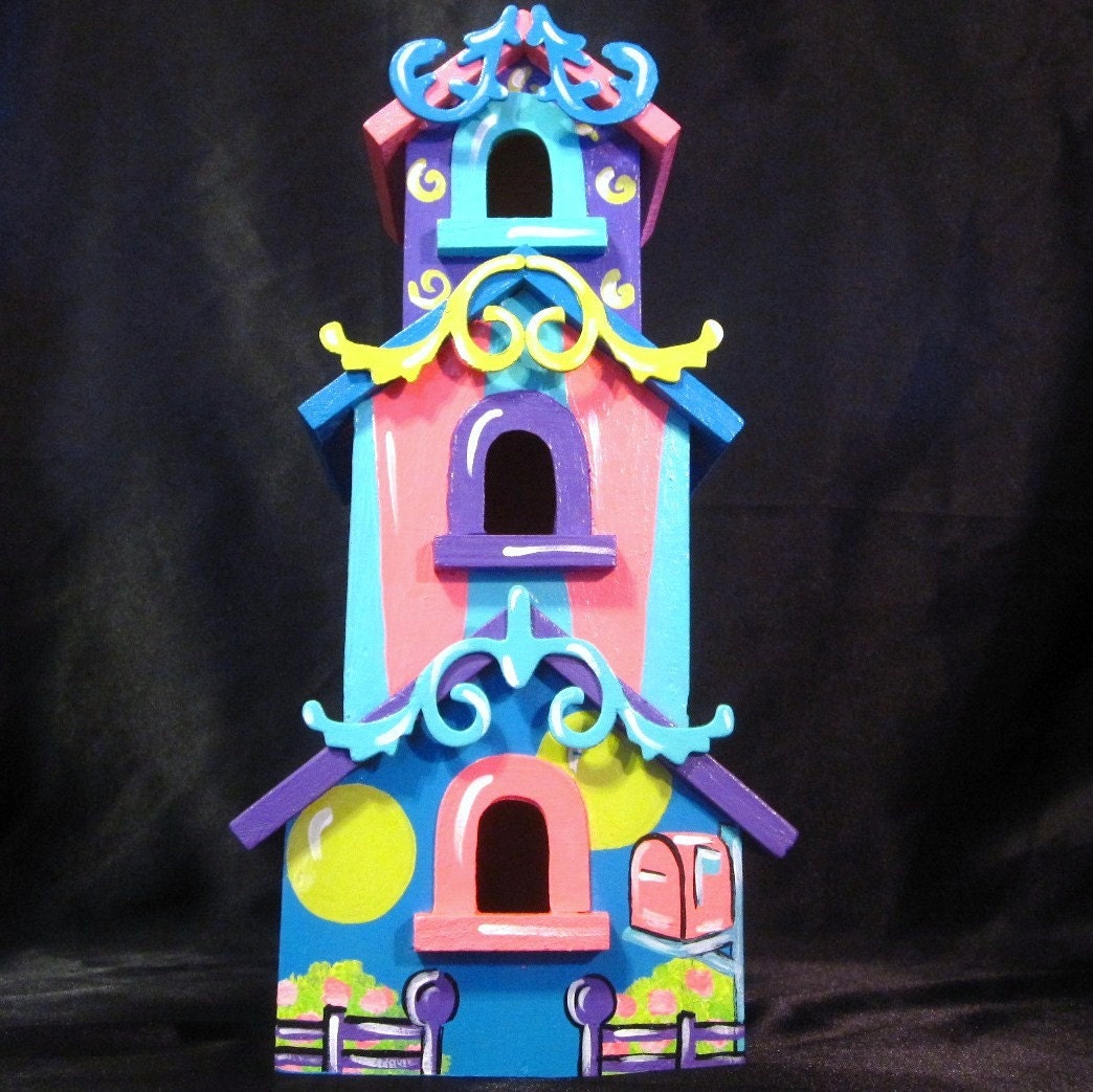 Bright Hand Painted Cartoon Style Birdhouse