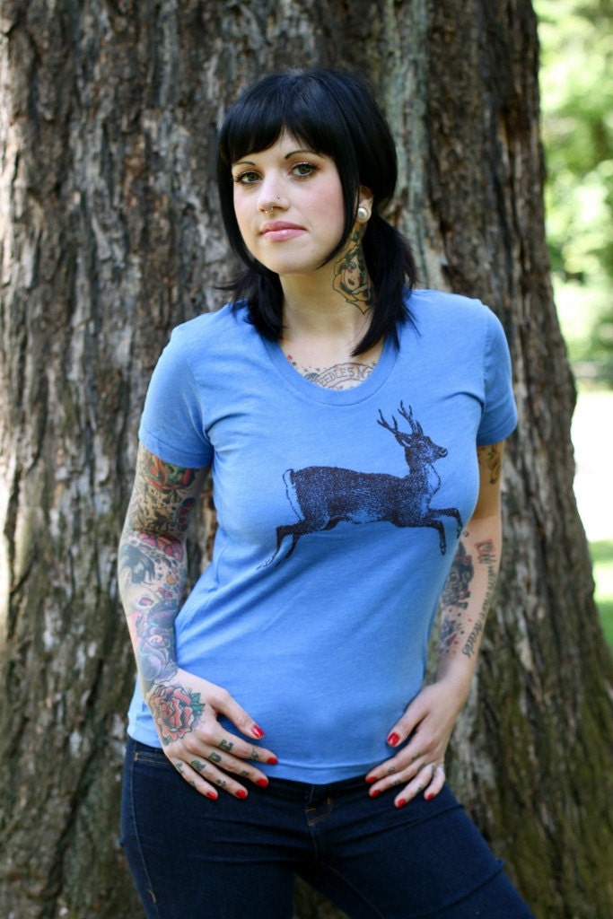 Jumping Deer Hand Screen Printed Women's Tee