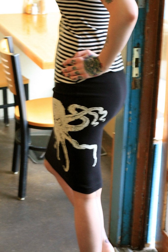 Octopus Hand Screen Printed Women's Jersey Pencil Skirt or Tube Top
