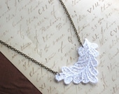 White Lace Feather Leaf on Antique Gold Chain Necklace -- See Many Items Seven Dollars or Less in Shop