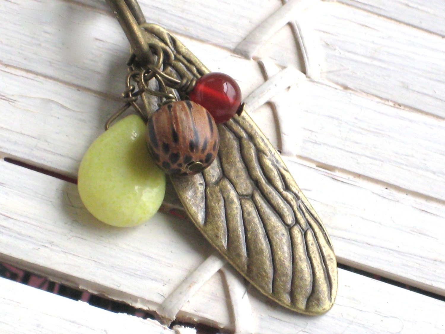 Antique Brass Wing Charm with Jade, Carnelian and Natural Seed on Antique Brass Chain, Jewelry by InGodsHands on Etsy