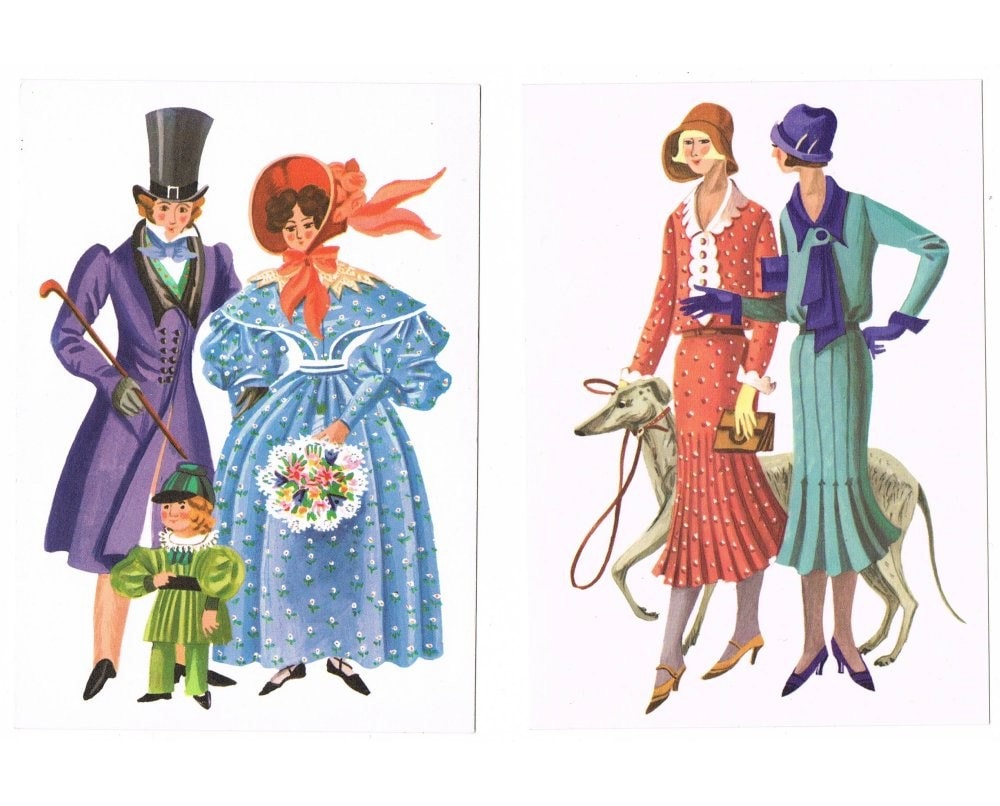 5 Vintage Costume Postcards - Costume History - Europe - P8iosities