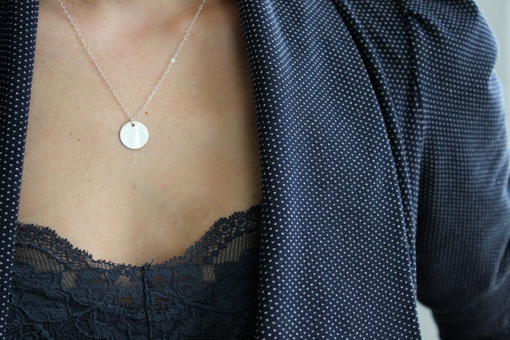Disc Necklace - Sterling Silver Disc 14mm - Sunset