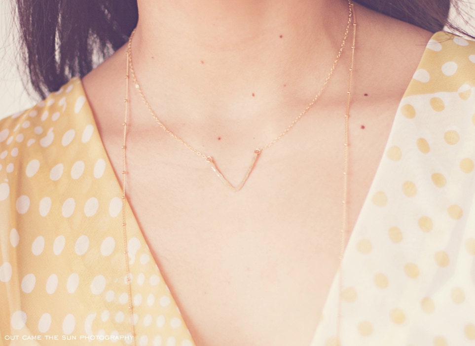 14k Gold Filled V Necklace - Hammered - Hand Forged