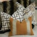 Decorative Designer Lumbar pillow cover - 12X16 - Solid Heavy Belgian linen fabric in a camel color with attached greek key trim