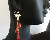 14k Gf Gp Orchid ruby red Carnelian, Swarovski Crystal Earrings 14k Gold GF, Wedding, Birthday gift, Anniversary, Christmas