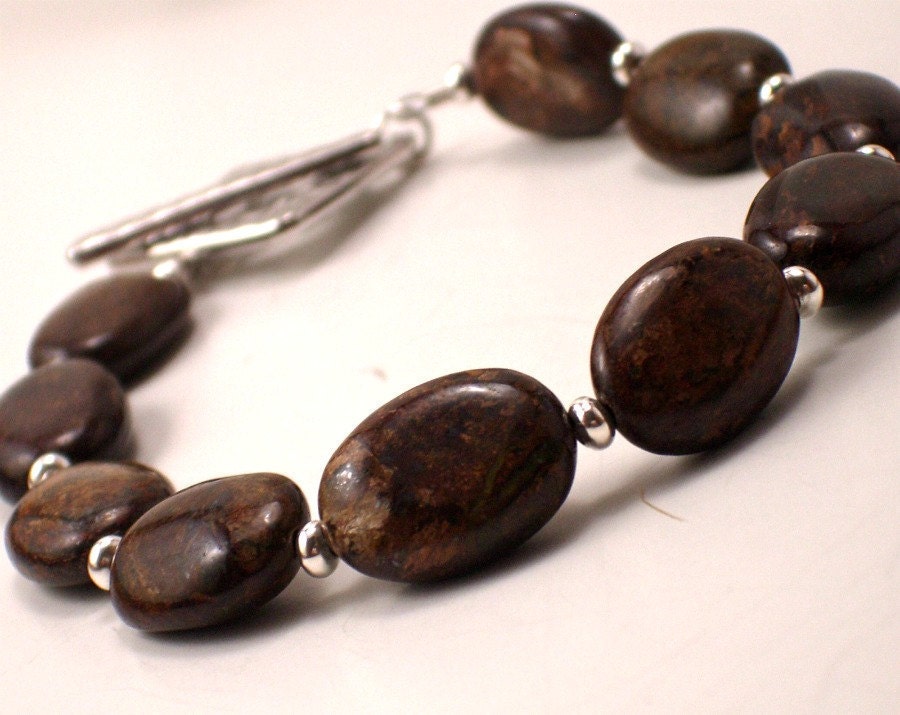 SALE Gemstone Artisan Bracelet / Brown Rustic Woodland / Beaded Boutique Jewelry Under 25 / RAINE