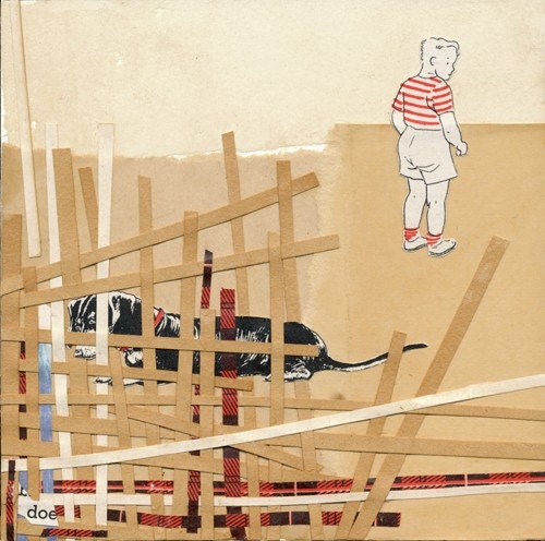 doe - original collage on cradled board - ready for hanging