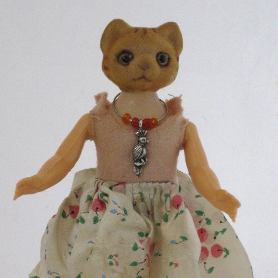 Cat Woman doll original assemblage art piece - free standing