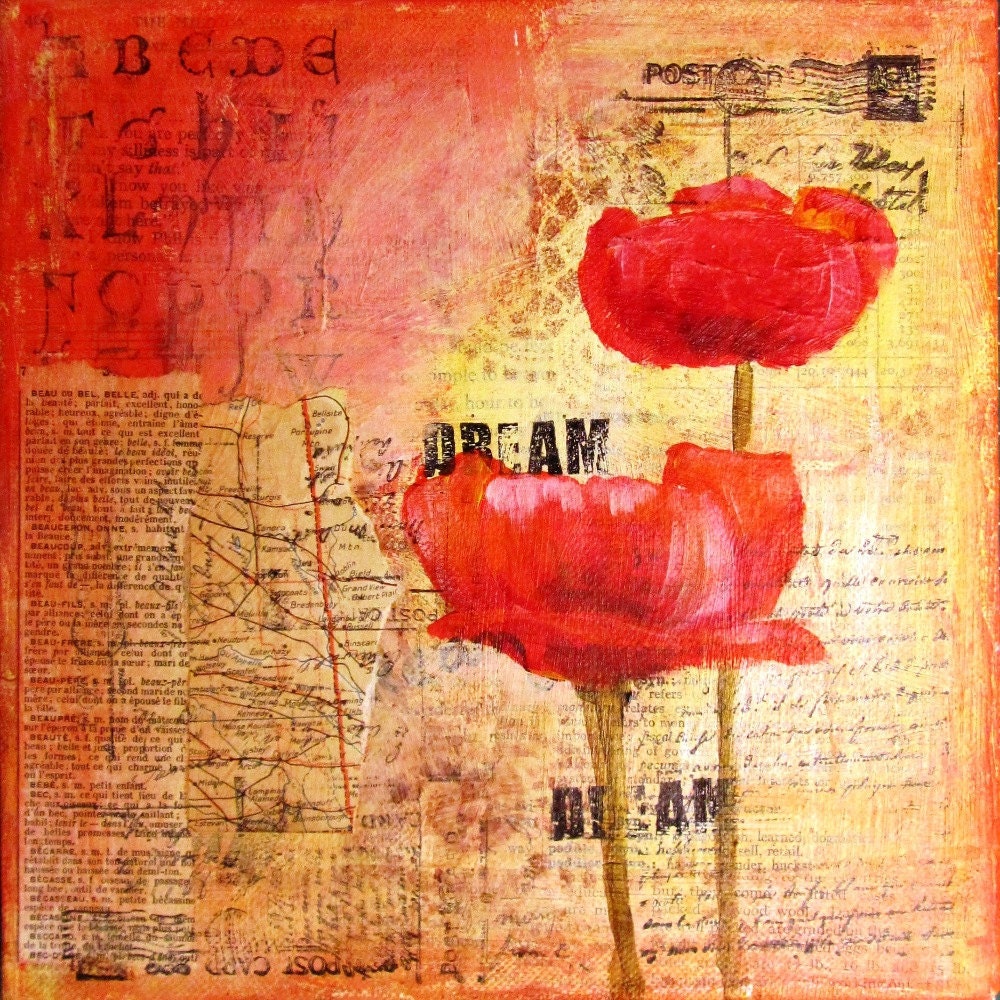 Dream II - a mixed media collage on 8" x '8" canvas. - Kitty69