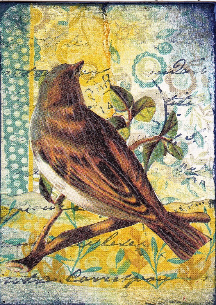 Bird II. An original collaged / mixed media ACEO