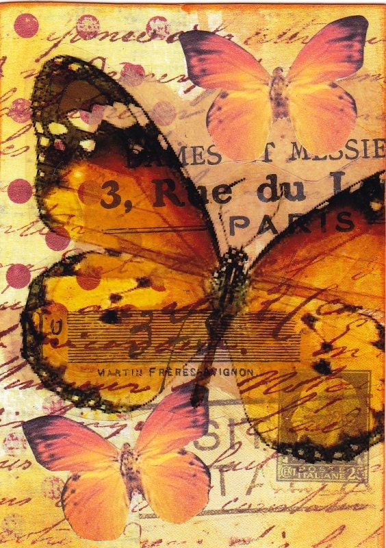 Orange butterflies - an original Mixed Media ACEO