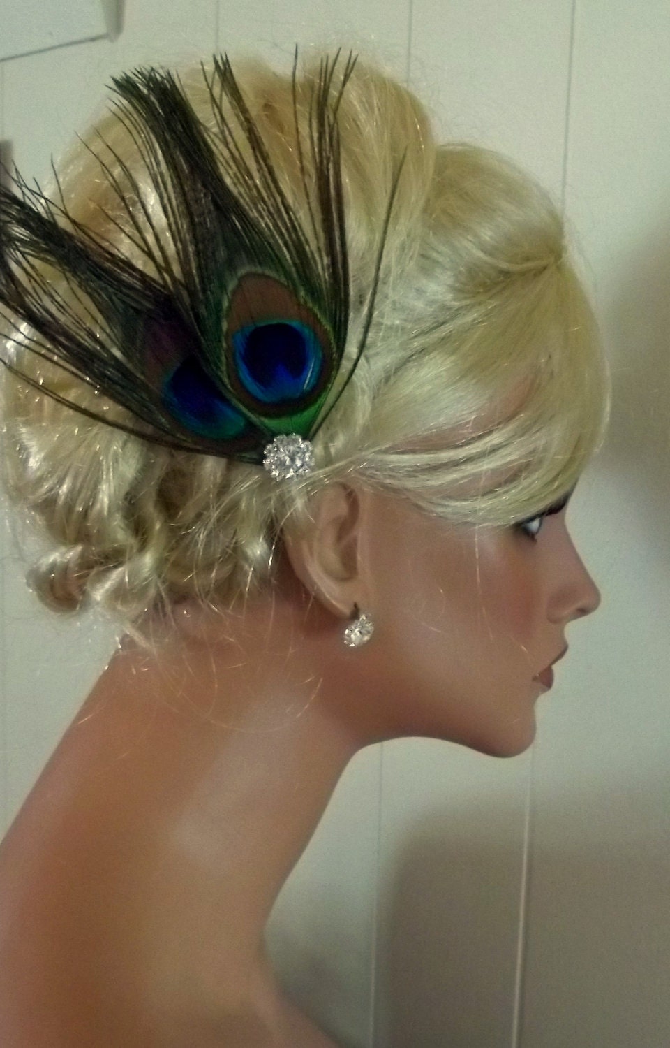 Peacock bridal fascinator hair accessory, wedding feather hair clip, green, turquoise, blue