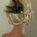 Peacock bridal fascinator hair accessory, wedding feather hair clip, green, turquoise, blue