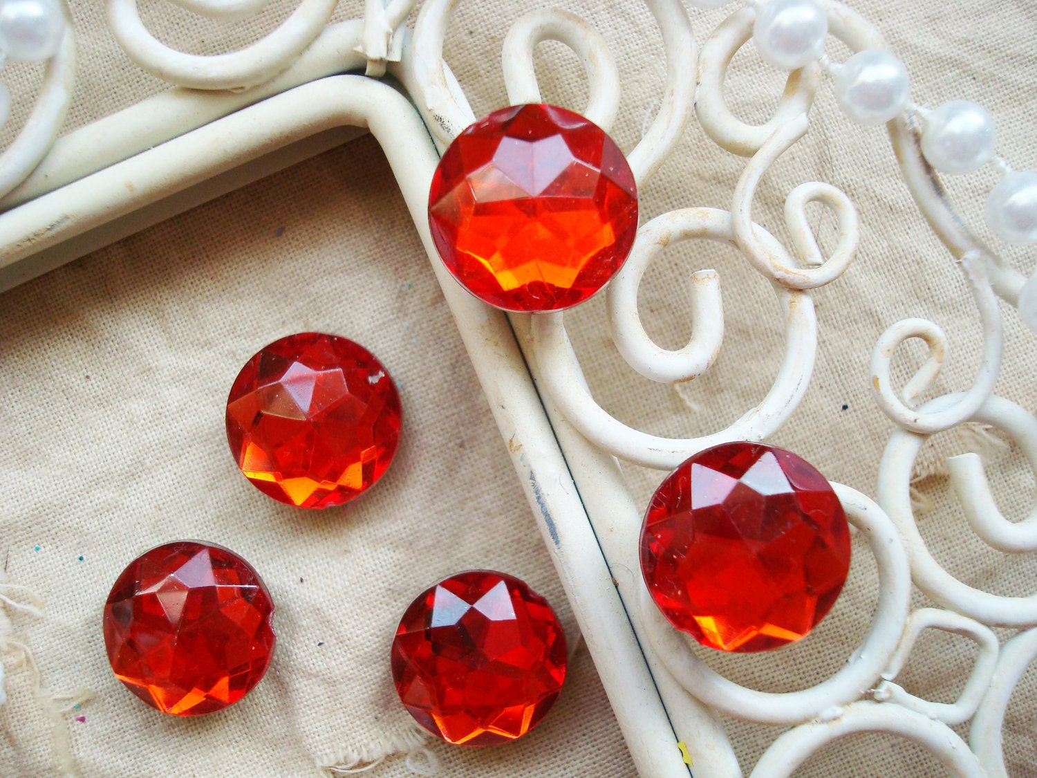 Ruby Magnets - Classic Cut Rhinestones - Shabby Chic Set of 10