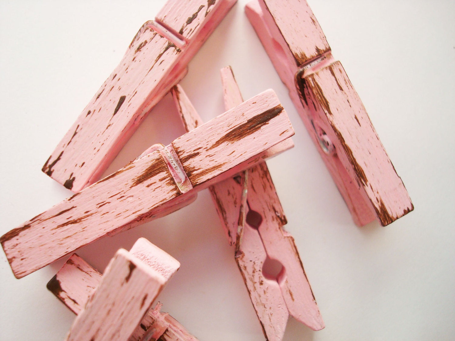 Tea Rose & Chocolate (Pink/Brown) Distressed Mini Clothes Pins - Shabby Chic 6 Pack
