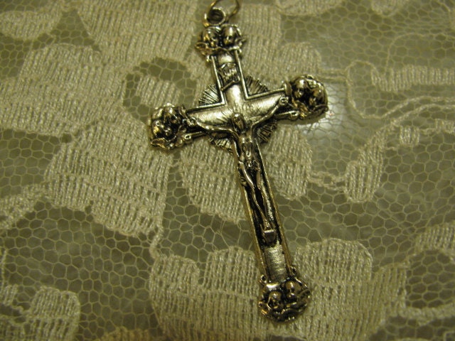 Silver Crucifix with angels Religious Catholic Jewelry Medal cross pendant for rosary, necklace, chaplet
