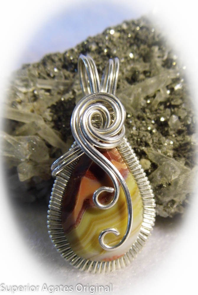 Tee Pee Canyon Agate Wire Wrapped Pendant