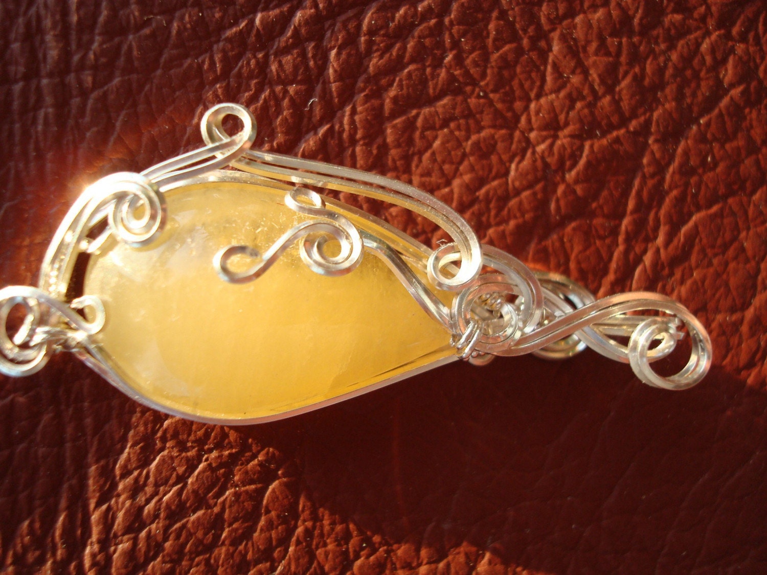 Artisan Handcrafted Yellow Calcite Gemstone Sterling Silver Pendant