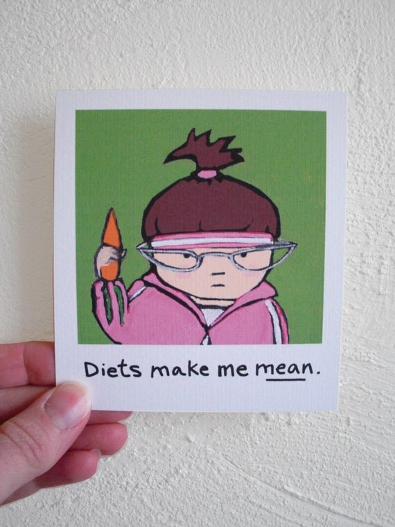 Funny Diet, Magnet, Brunette, 70s Retro Inspired, Diets make me mean