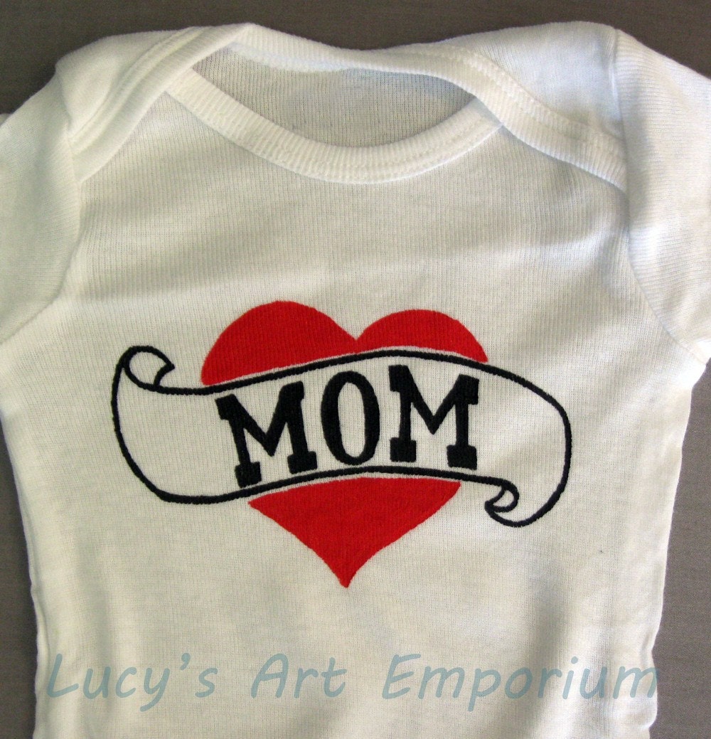 Handpainted Mom Tattoo Baby Bodysuit or Kid's T-Shirt (you pick the size) new mom gift - red and black