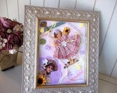 Framed Victorian Altered Art Collage Doll Dress Cottage Chic Pink Vintage Inspired Mixed Media Farmhouse Decor