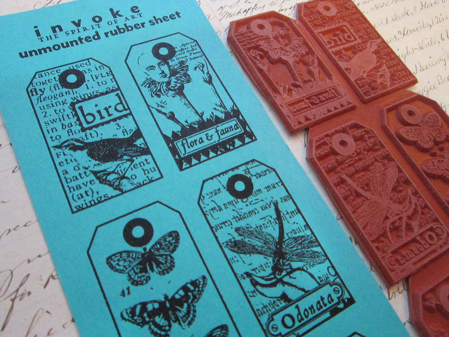 rubber stamps - NATURE TAG set - birds, butterflies - unmounted