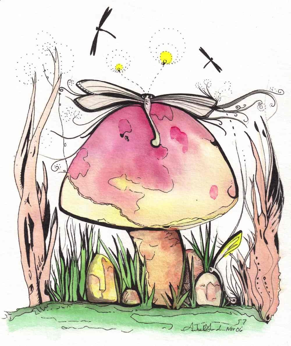 mushroom flies Print of Original watercolor painting