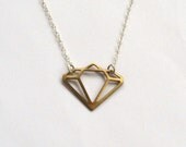 SALE Brass diamond silhouette necklace, sleek modern jewelry
