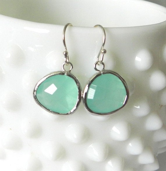 Mint glass earrings, elise, modern delicate jewelry