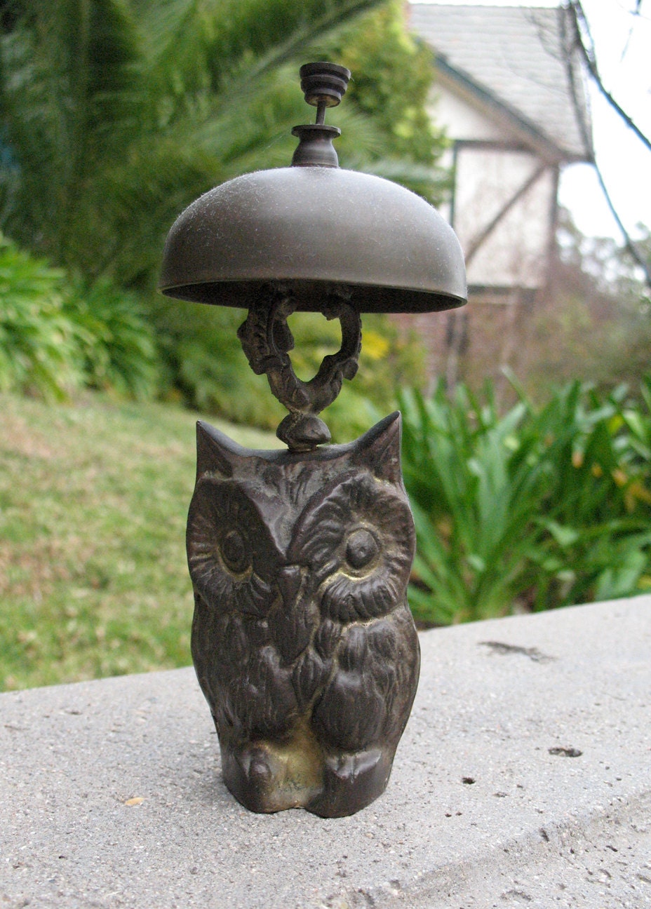 Vintage figural brass owl bell for dinner by ready4mycloseup