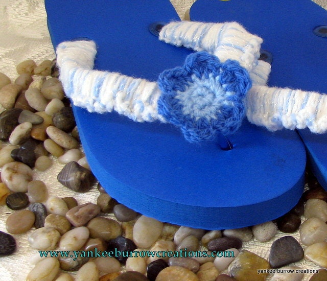 handmade crochet blue flower flip flop