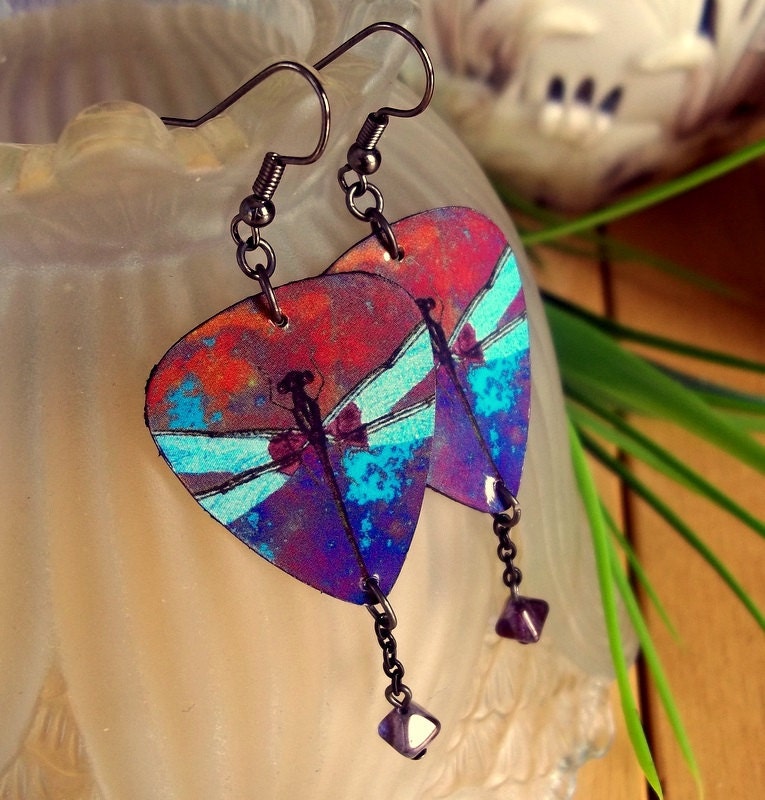 Dragonfly Earrings - Guitar Pick Jewelry