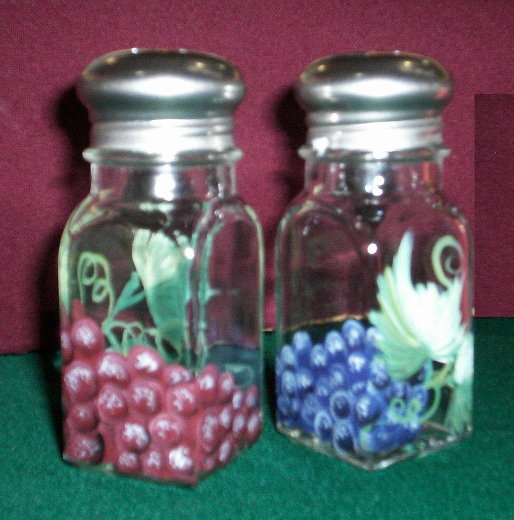 Glass Salt and Pepper Shakers Grape Salt & Pepper Shakers Hand-Painted Fruit by Lisa Hayward
