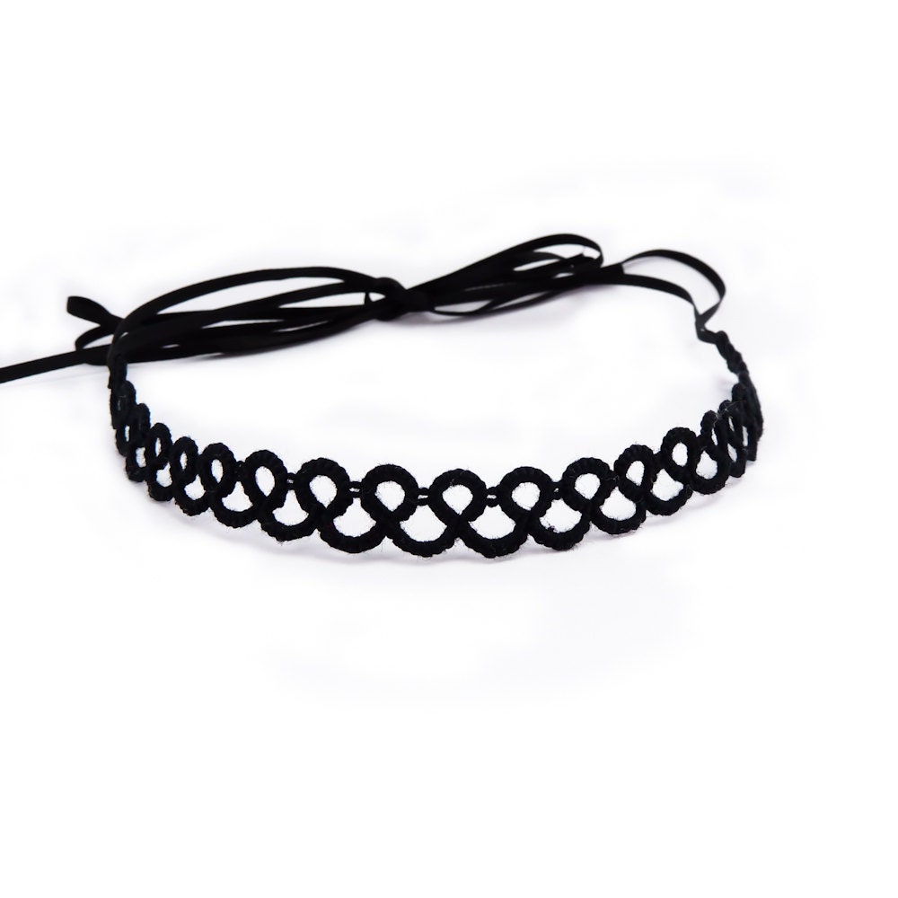Black lace choker Gothic lace necklace collar choker satin ribbon - handmade lace jewelry dark goth steampunk victorian fashion