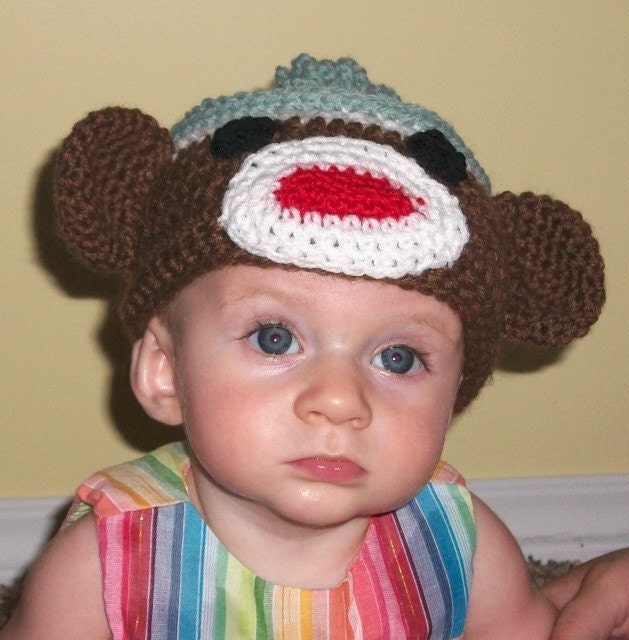 ON SALE Cute Sock Monkey Beanie for 3 to 6 month  Boy or Girl -  Ready to Ship
