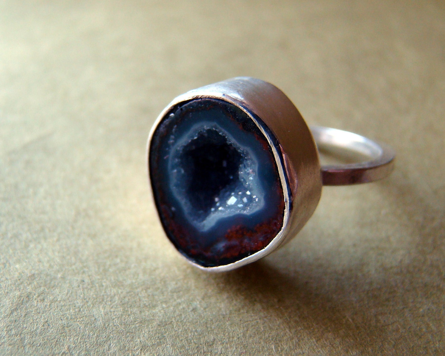 mini geode ring - small geode druzy - size 7