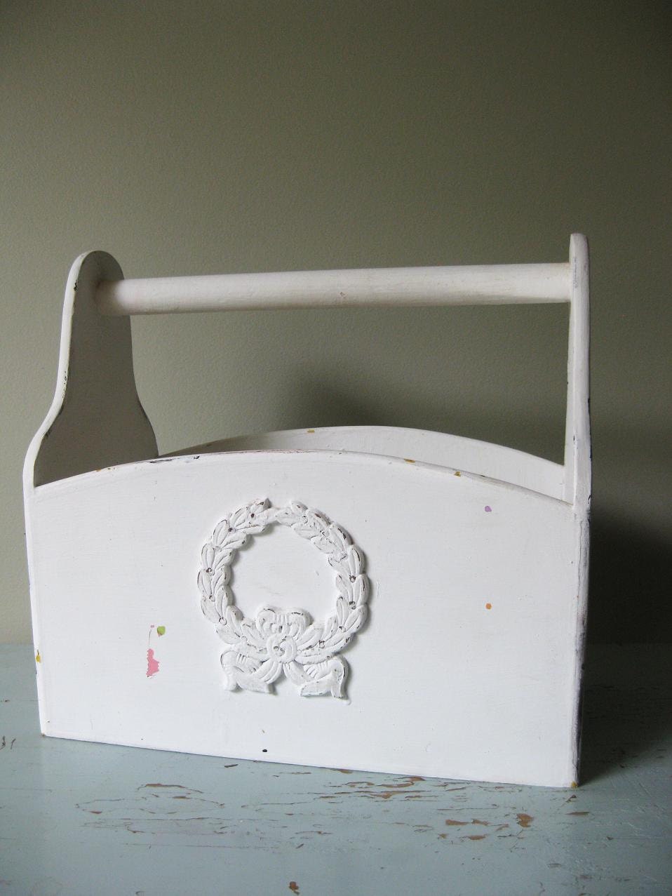 SALE...Chippy White Wooden Magazine Holder