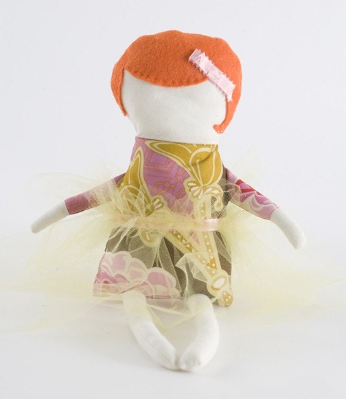 Custom Handmade Stuffed Doll with Anna Maria Horner Fabric Dress, Tutu and Bow