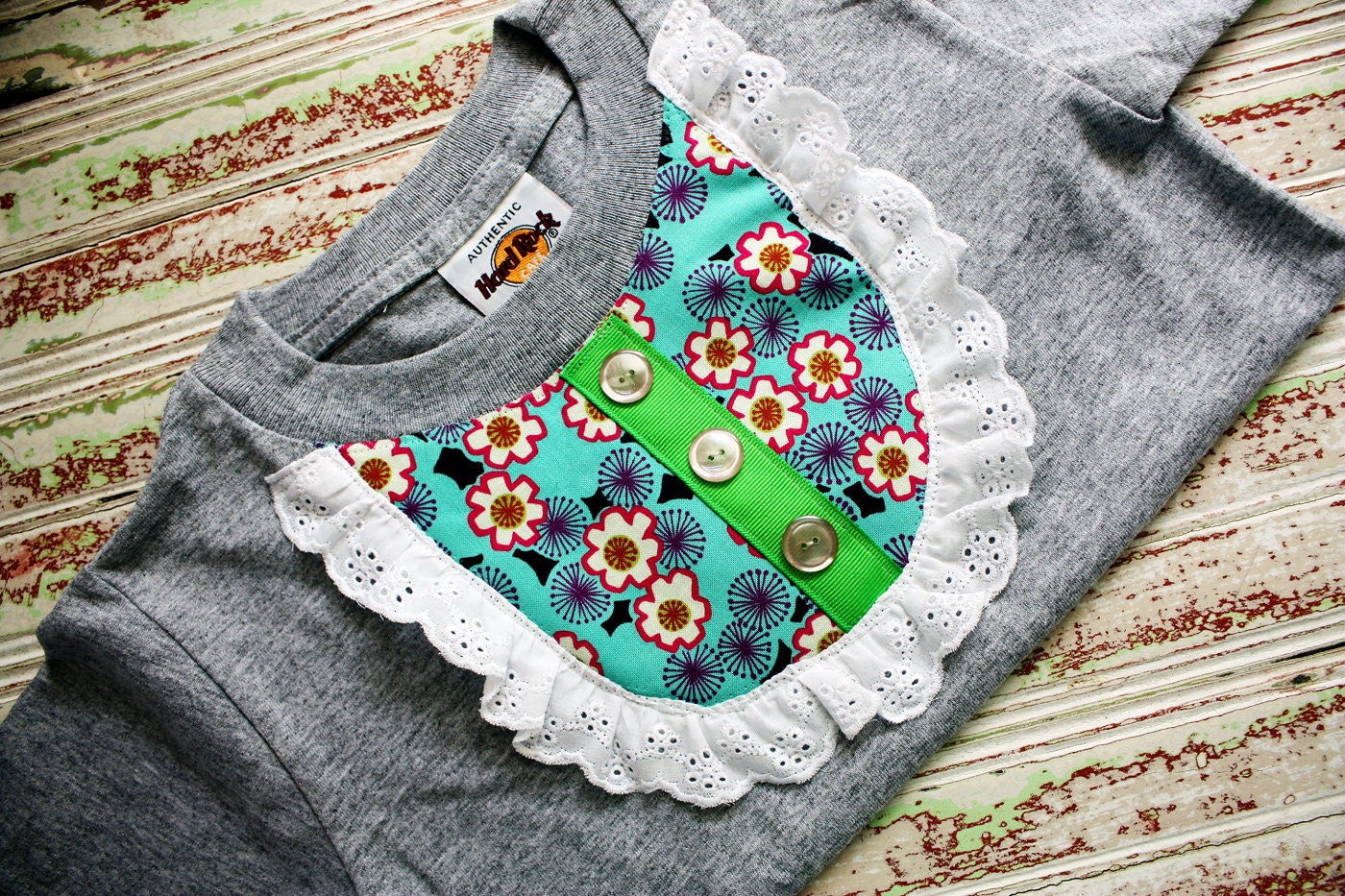 Custom Boutique Bib Gray Tshirts - Blue, Pink and Green - Youth Xsmall - Ready to Ship