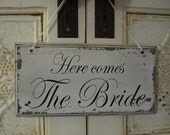 Sea color Shabby Chic Wedding Sign Here Comes the Bride Sign 6 x 12