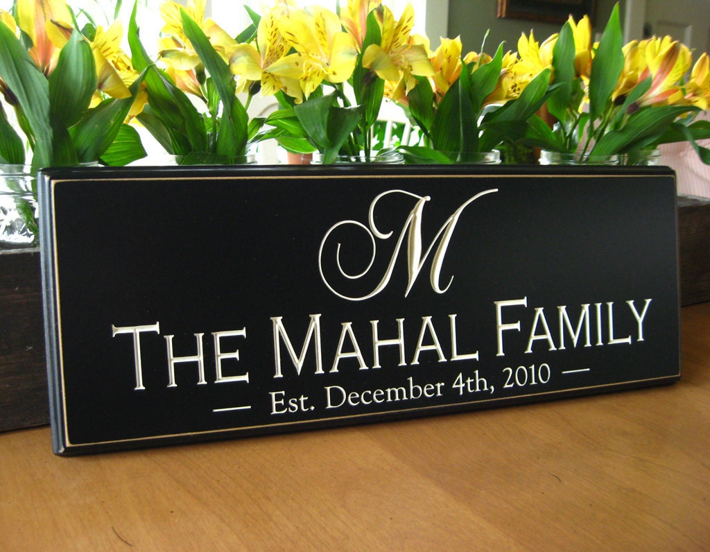 Personalized Family name sign  Bridal Shower gift last name sign Engraved Custom 6 x 16