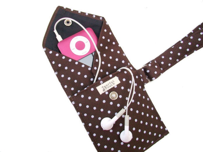 Recycled Necktie Wristlet Chocolate Brown Cell Phone Pouch (iPhone Blackberry Droid HTC Samsung Smartphone iTouch iPod MP3 or Camera Case)