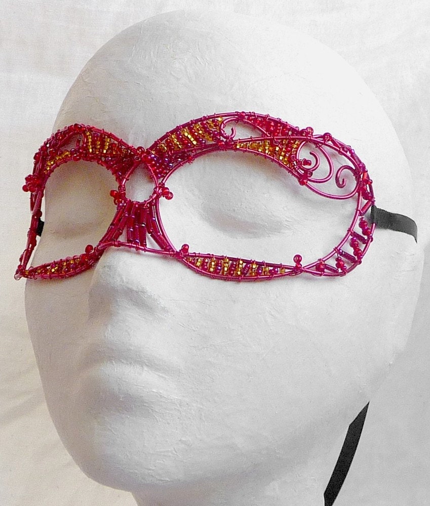 Red wire masquerade mask, womens, costume, accessories, handmade