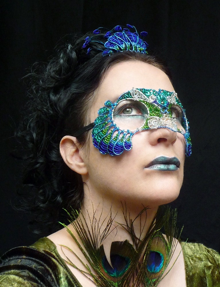 Peacock masquerade mask with crystals,  womens, costume, accessories, handmade