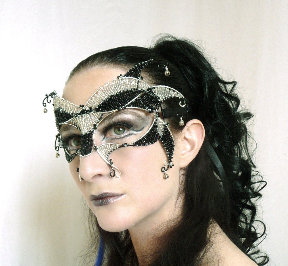 silver and black jester carnivale masquerade mask, womens, costume, accessories,handmade