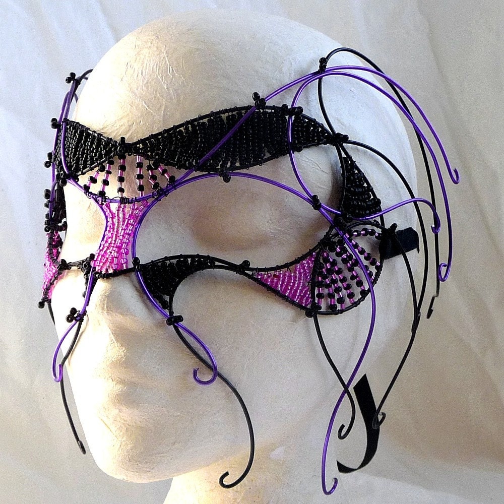 Cyber goth masquerade mask, purple, black, handmade