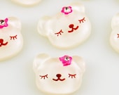 White Bear Cabochon with Rhinestone Accent
